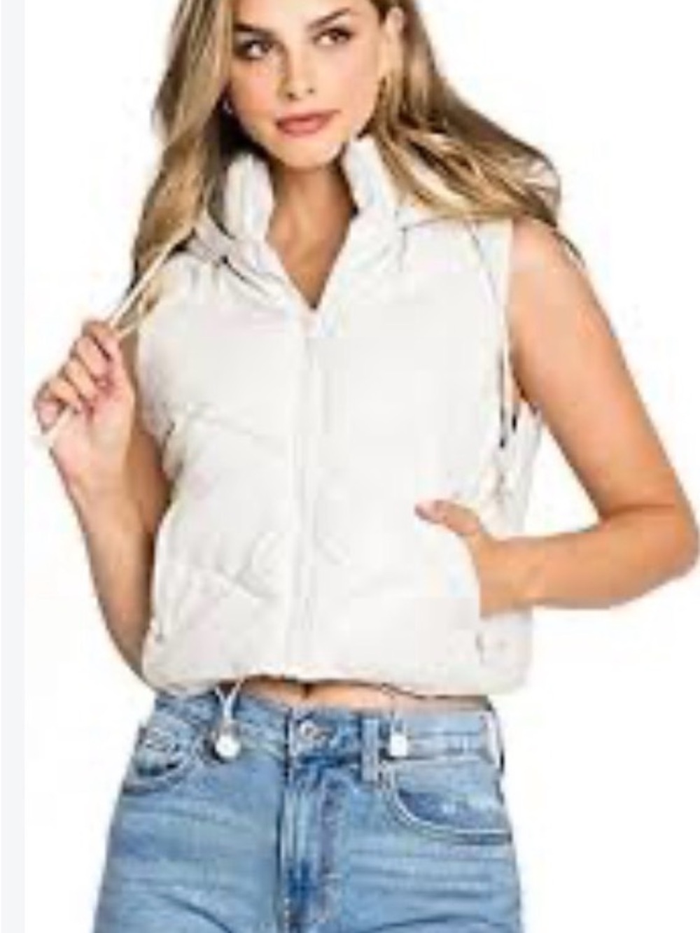 Love Tree White Quilted Sleeveless Puffer Vest